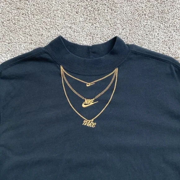 Nike • Black Long Sleeve Mock Neck Gold Embroidered Chains - Picture 2 of 13